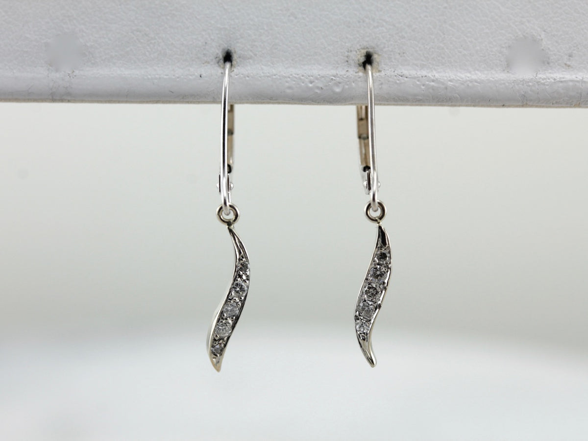 Petite Diamond Drop Earrings in White Gold