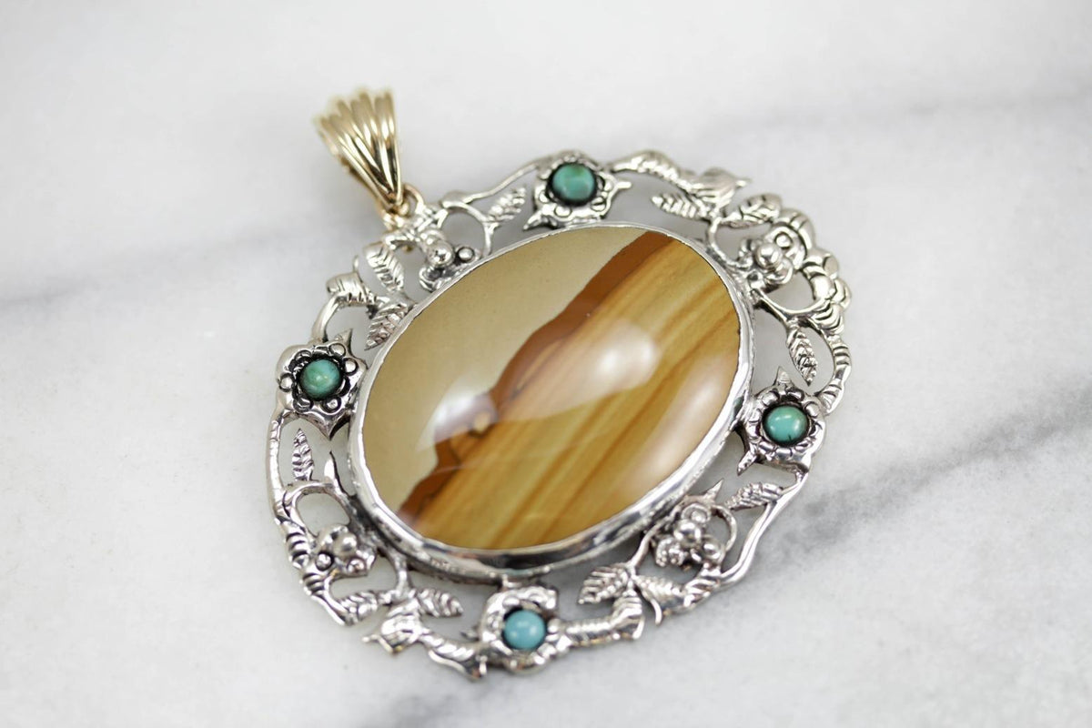 Desert Landscape Jasper in Turquoise Floral Frame