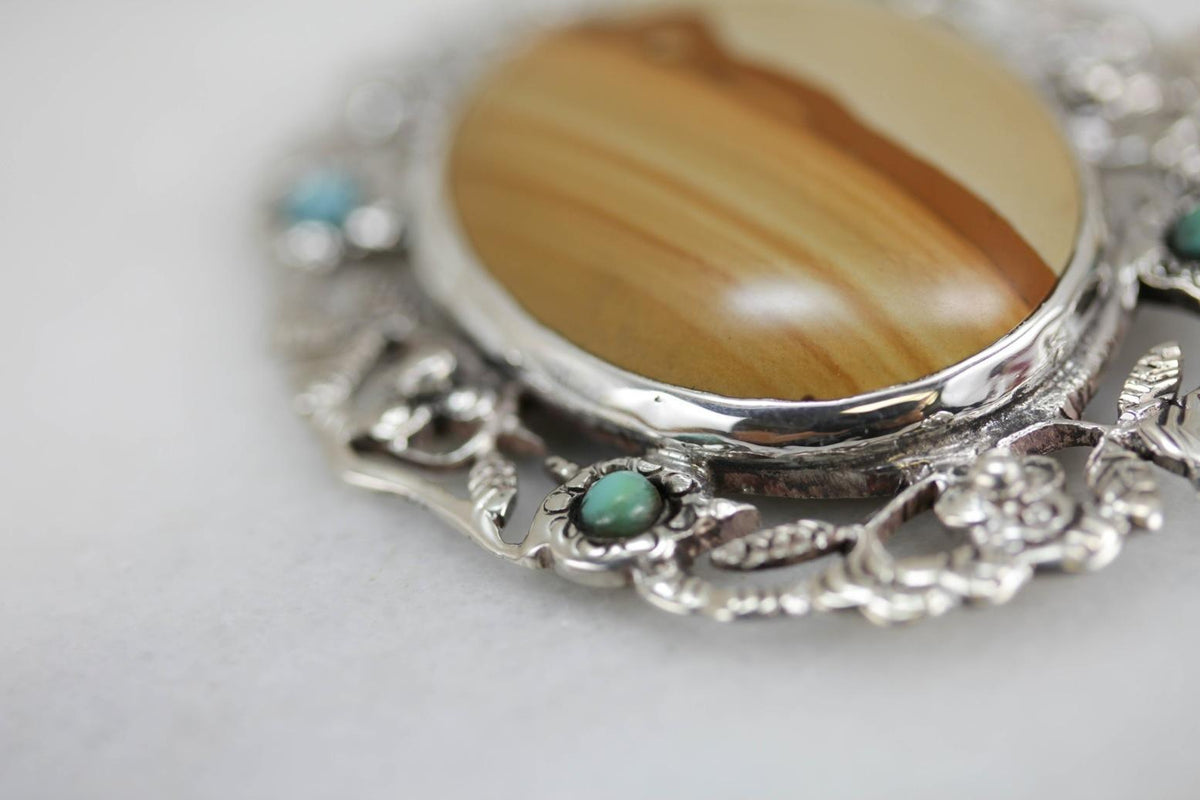 Desert Landscape Jasper in Turquoise Floral Frame