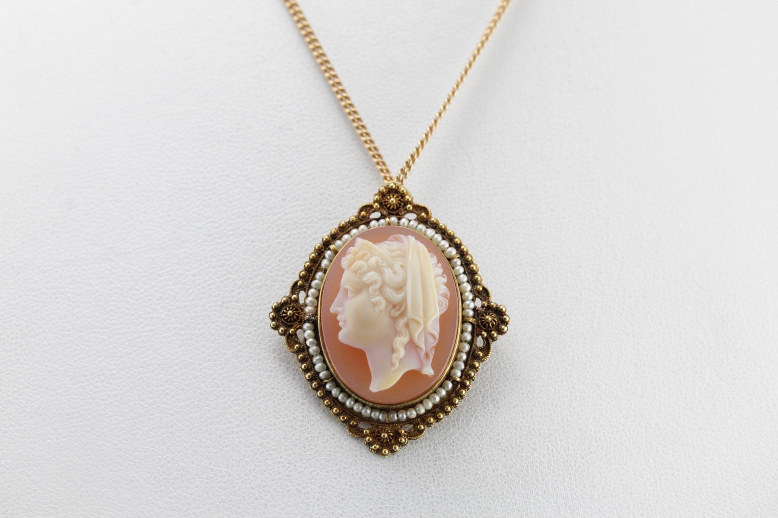 Stunning Victorian Sardonyx Cameo Brooch or Pendant, Elegant Seed Pearl Halo