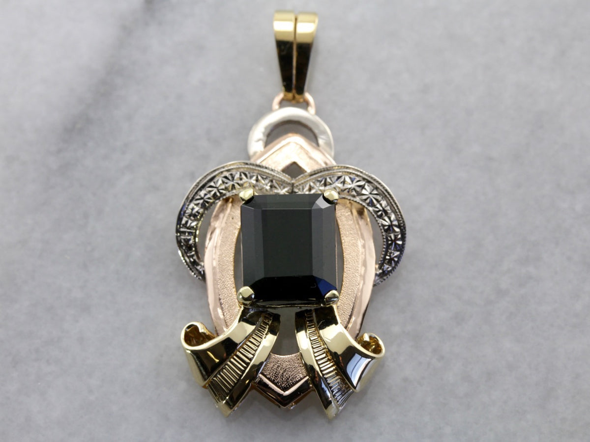 Retro Era Statement Pendant, Green Tourmaline in Tri Color Gold