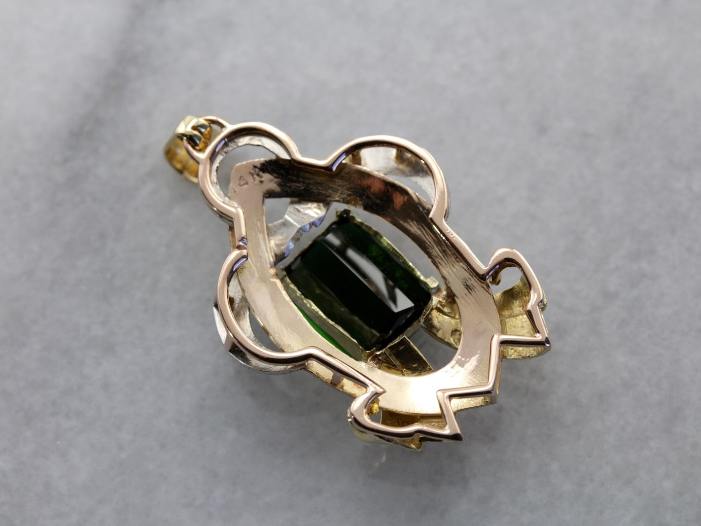 Retro Era Statement Pendant, Green Tourmaline in Tri Color Gold