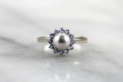 Shades of Purple: Pearl and Tanzanite Halo Cocktail Ring