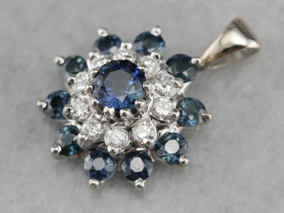 Sapphire and Diamond Halo Pendant