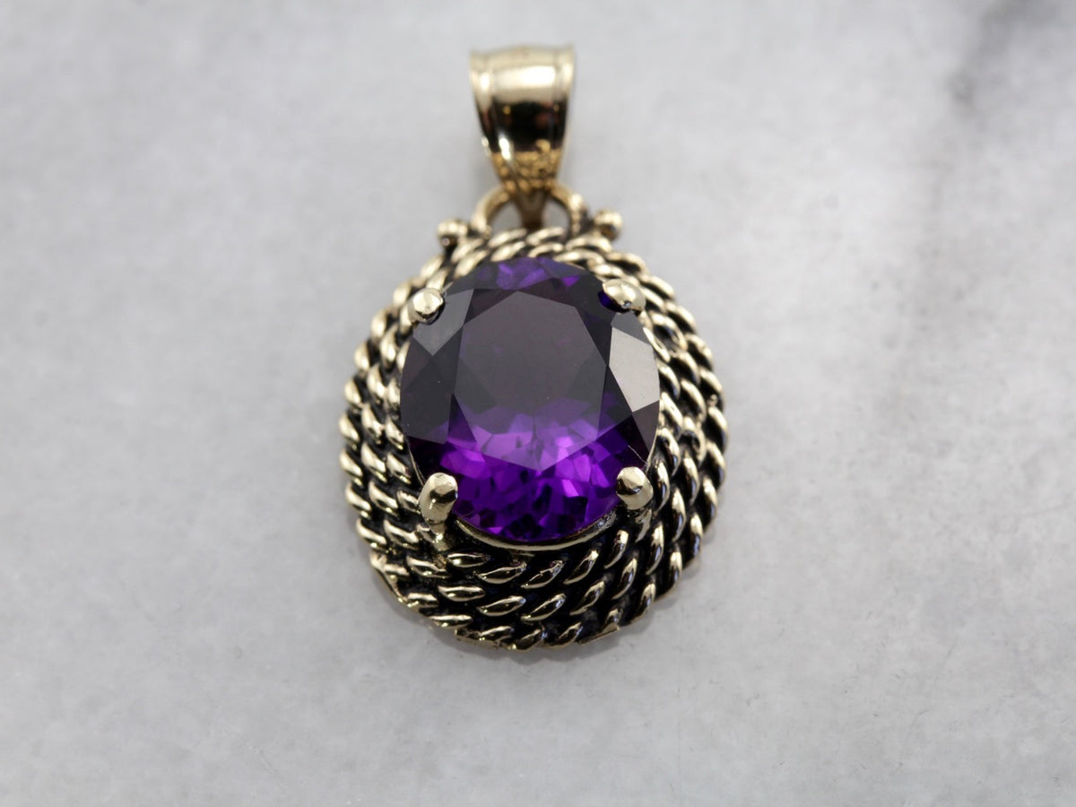 Amethyst Pendant with Triple Rope Frame in Yellow Gold