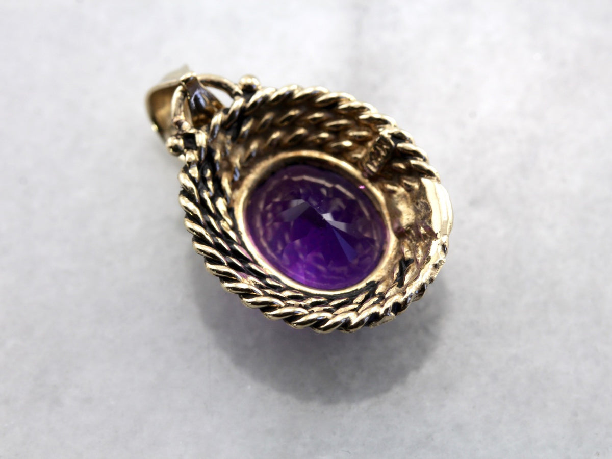 Amethyst Pendant with Triple Rope Frame in Yellow Gold