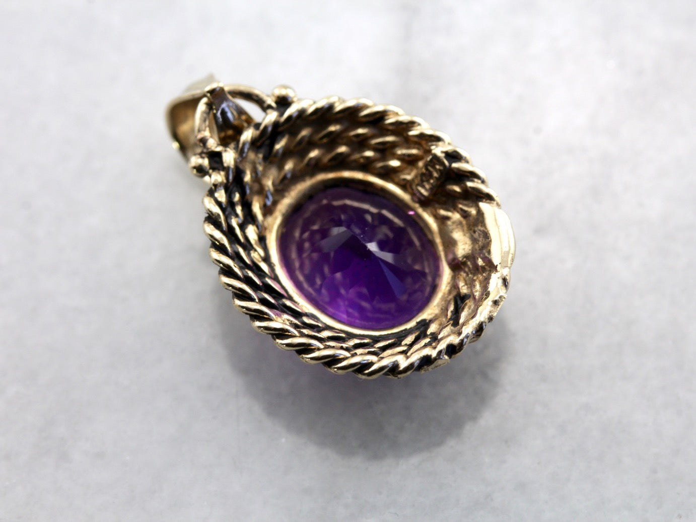 Amethyst Pendant with Triple Rope Frame in Yellow Gold