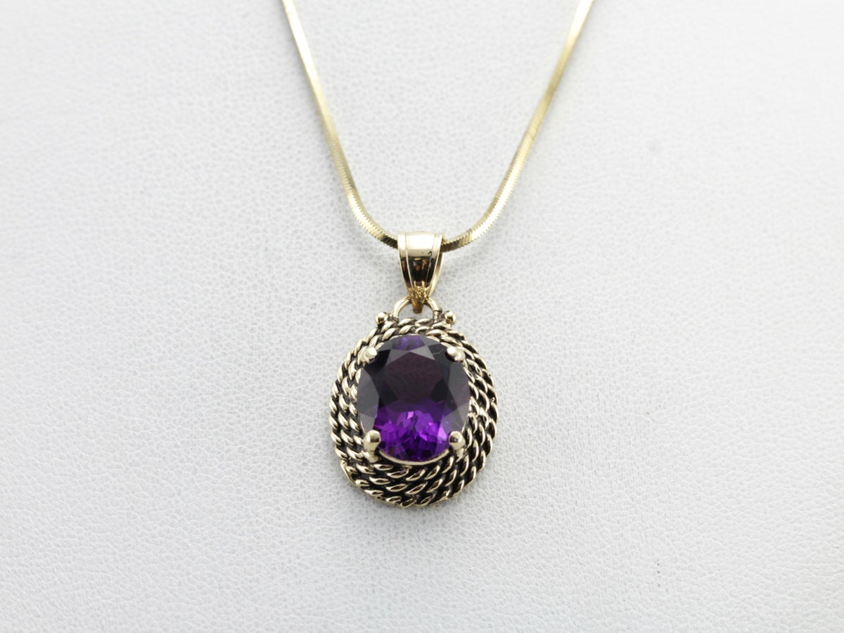 Amethyst Pendant with Triple Rope Frame in Yellow Gold