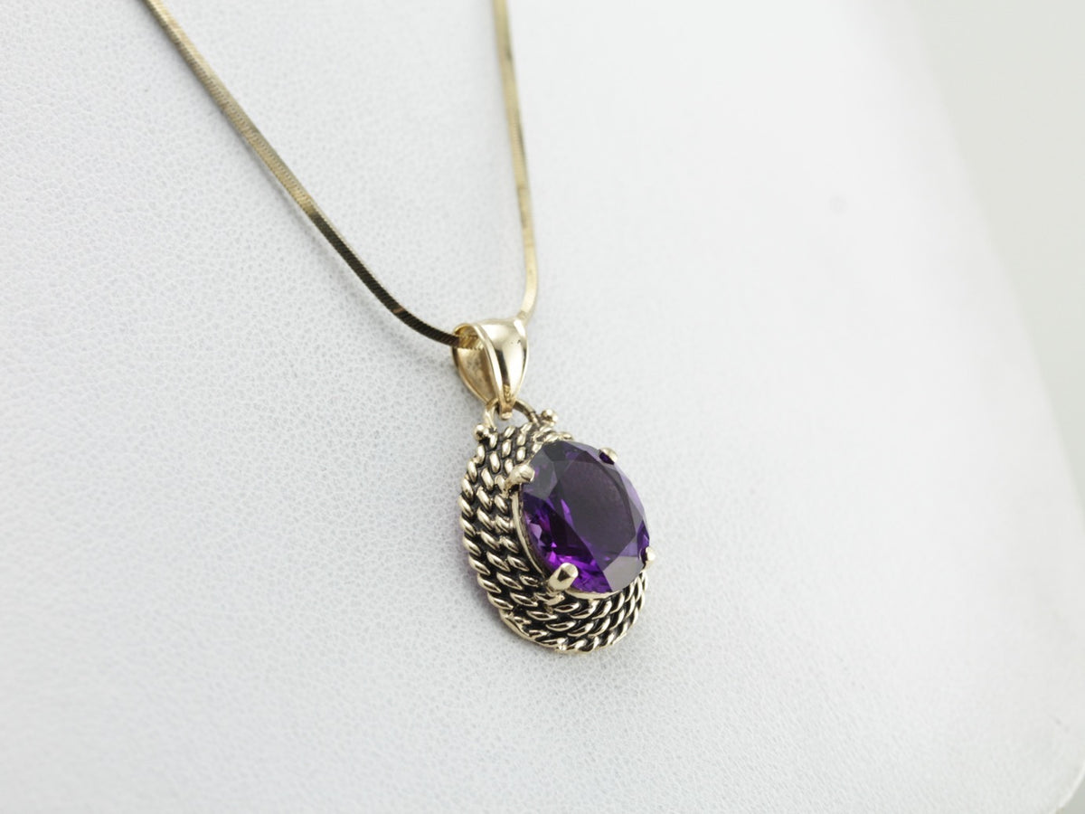 Amethyst Pendant with Triple Rope Frame in Yellow Gold