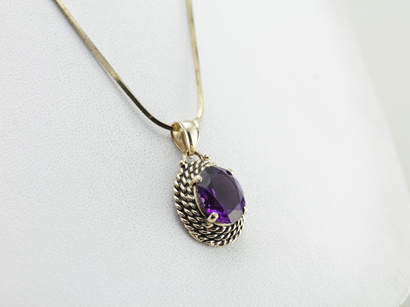 Amethyst Pendant with Triple Rope Frame in Yellow Gold