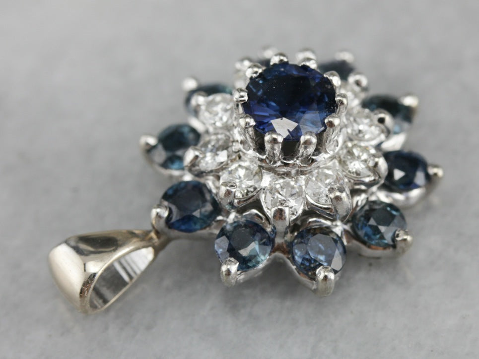 Sapphire and Diamond Halo Pendant