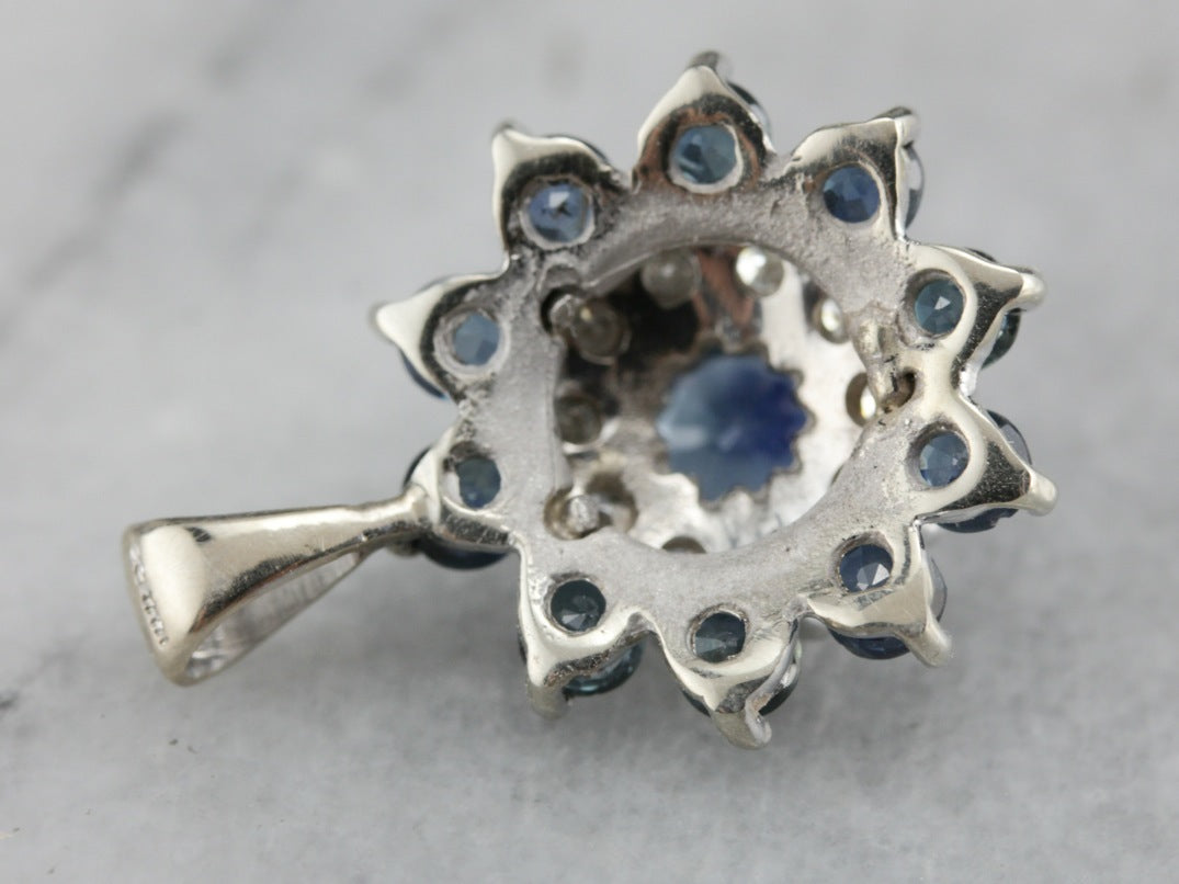 Sapphire and Diamond Halo Pendant