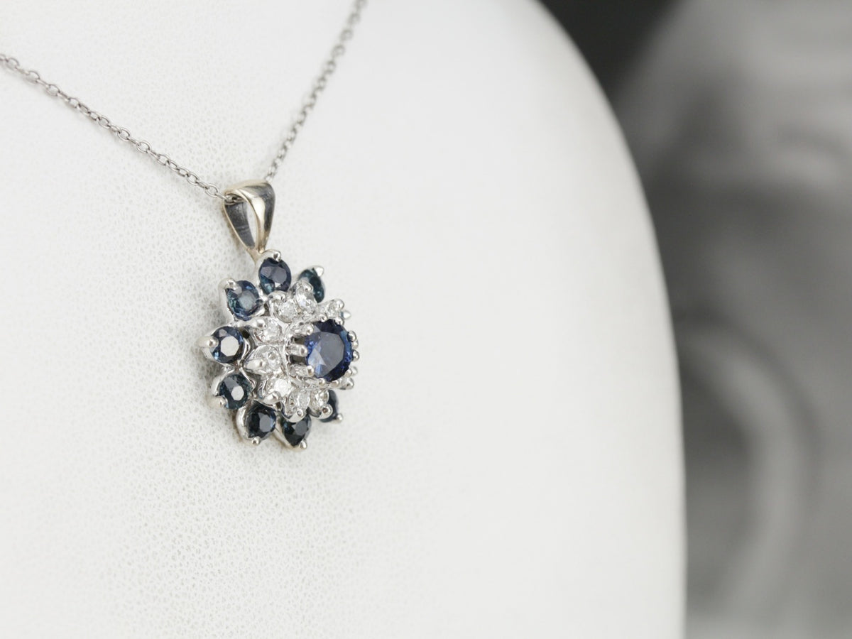 Sapphire and Diamond Halo Pendant