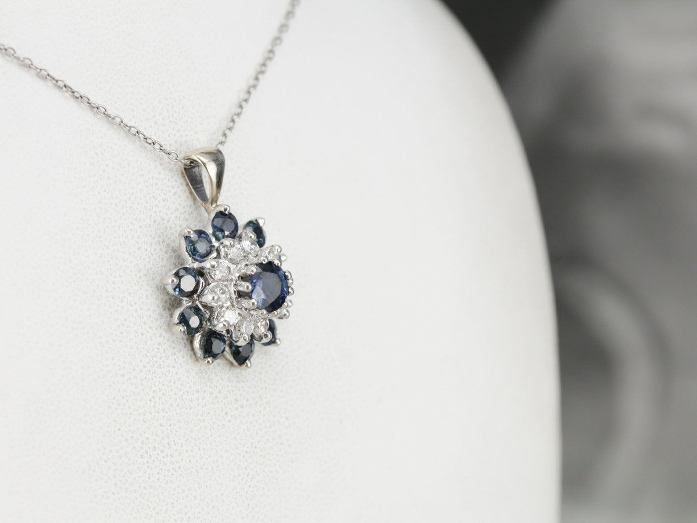 Sapphire and Diamond Halo Pendant