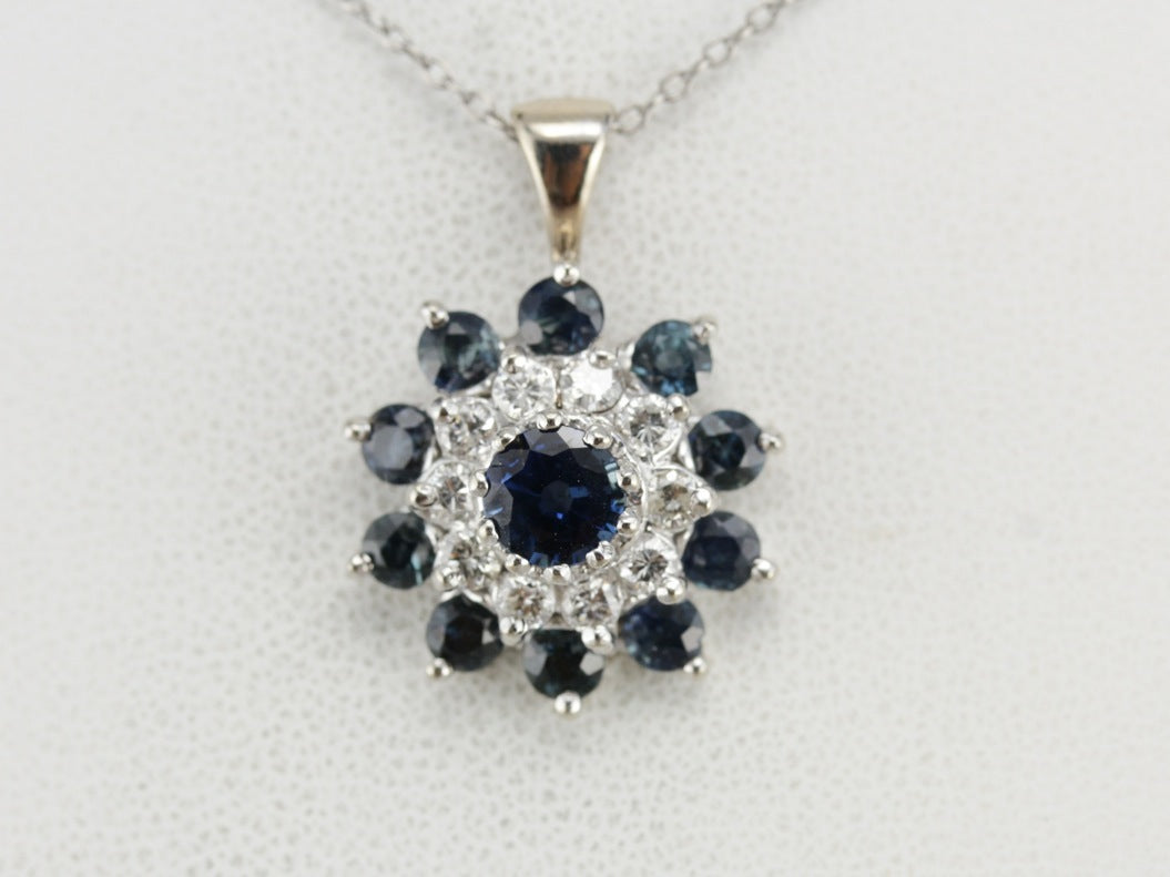 Sapphire and Diamond Halo Pendant