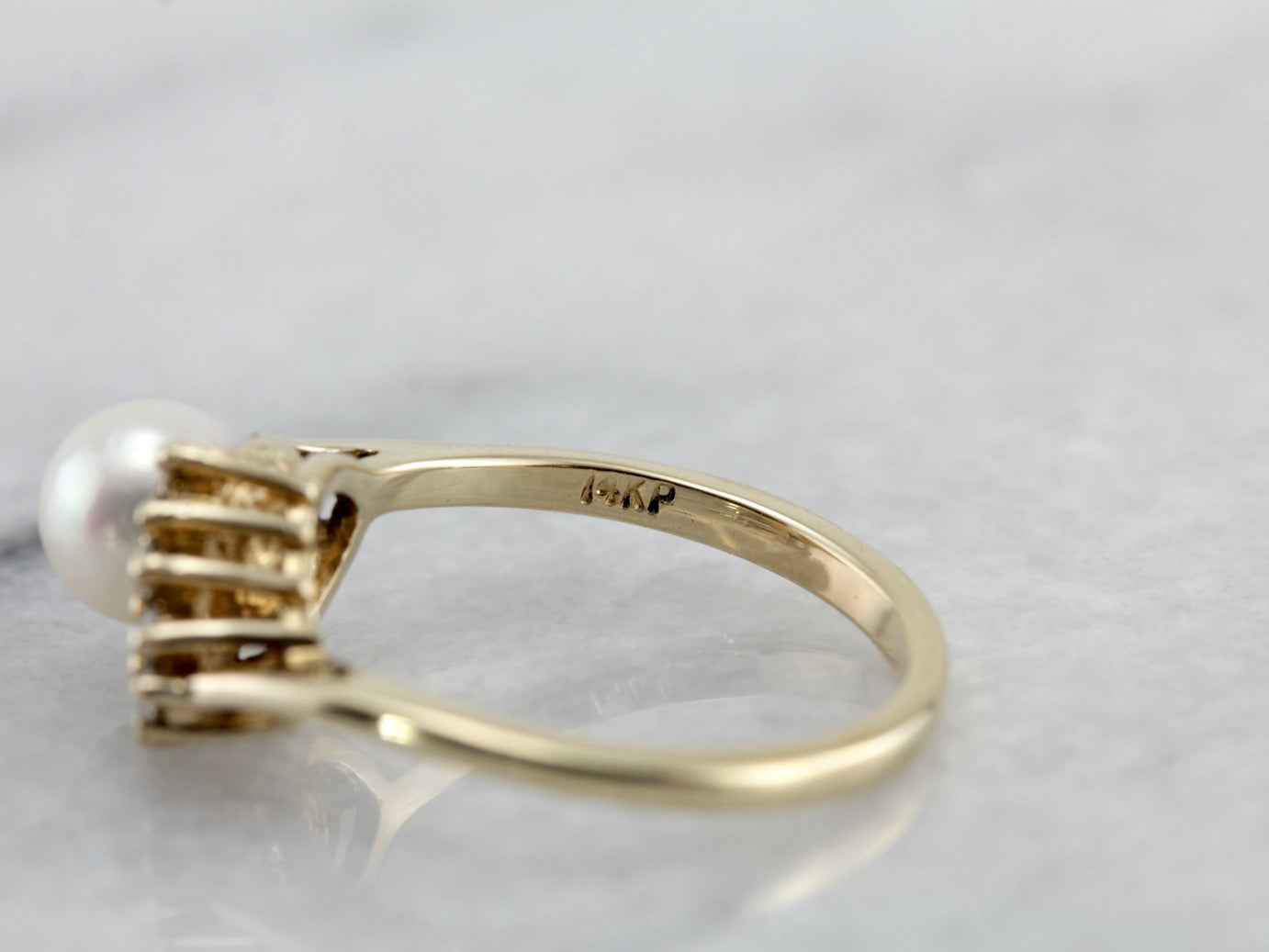 Diamond and Pearl Cocktail Ring, Asymmetrical Chevron Motif