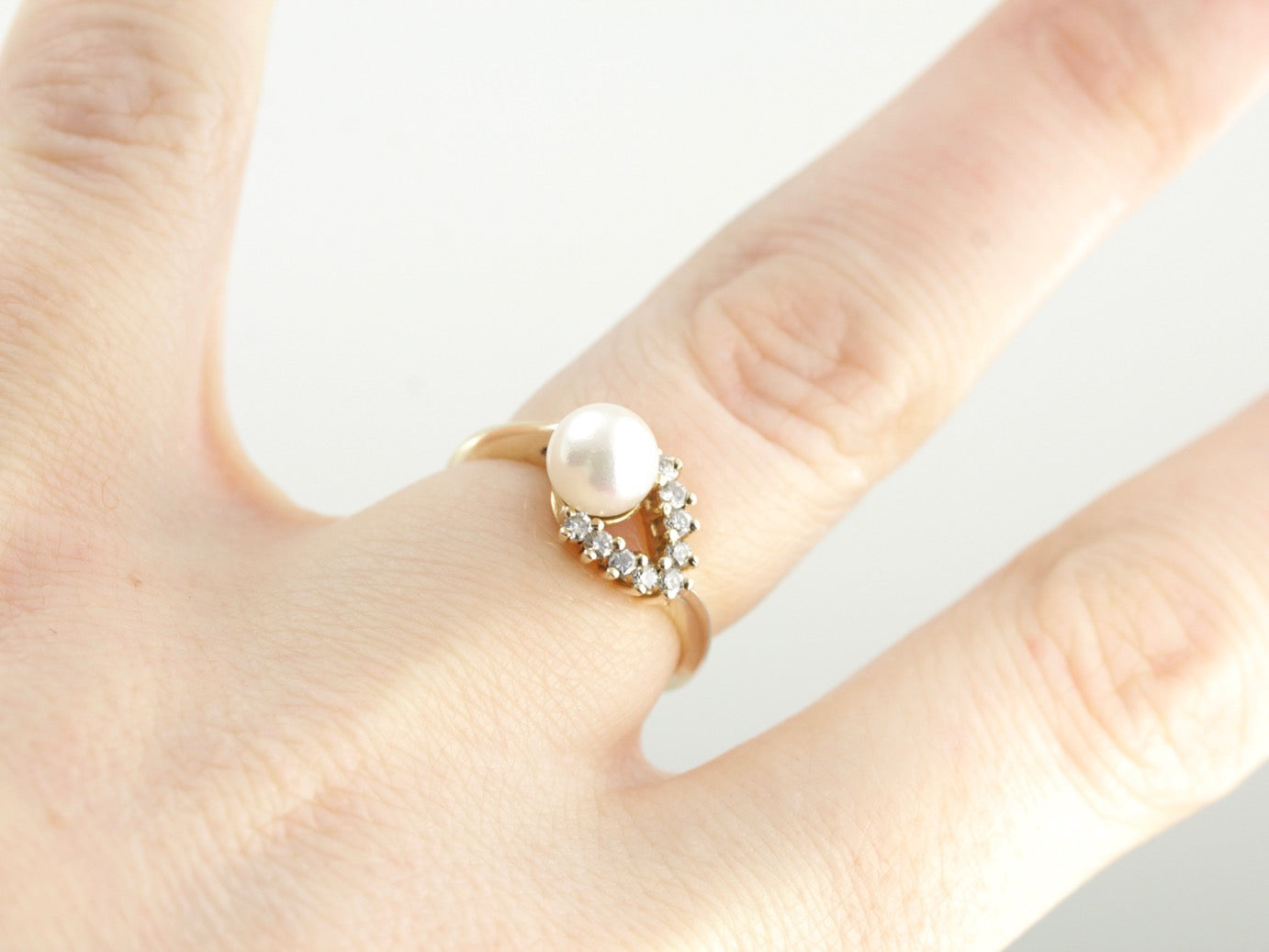 Diamond and Pearl Cocktail Ring, Asymmetrical Chevron Motif