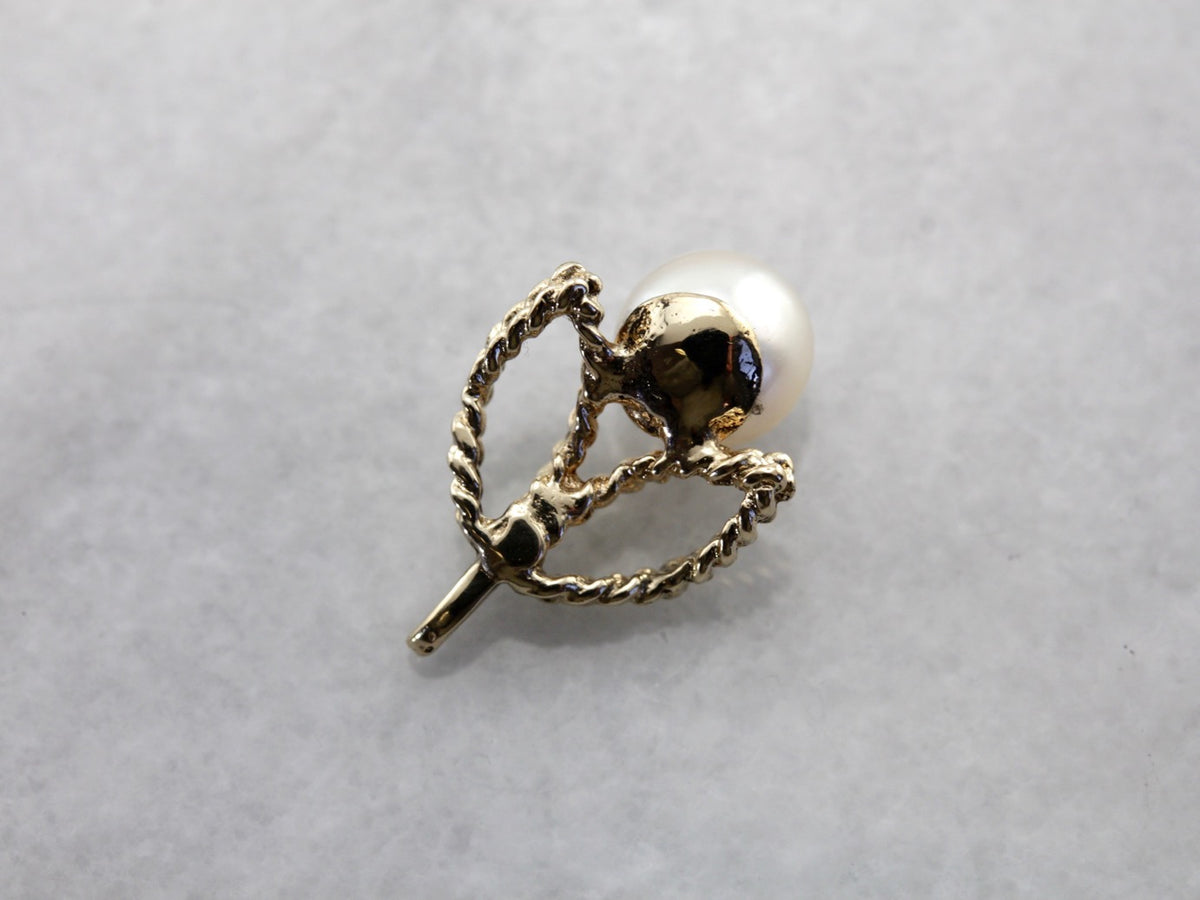 White Pearl Layering Pendant in Yellow Gold, Sweet Flower Pendant