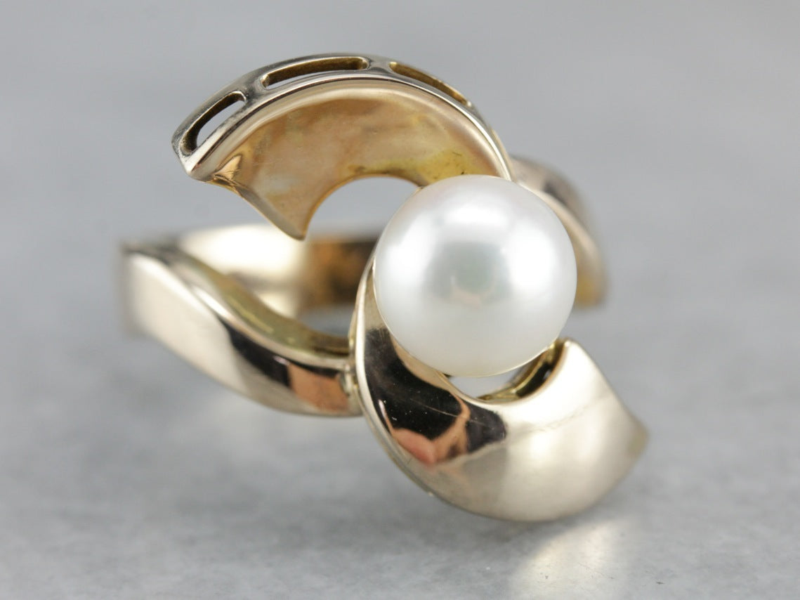 Vintage Fine Pearl Gold Statement Ring