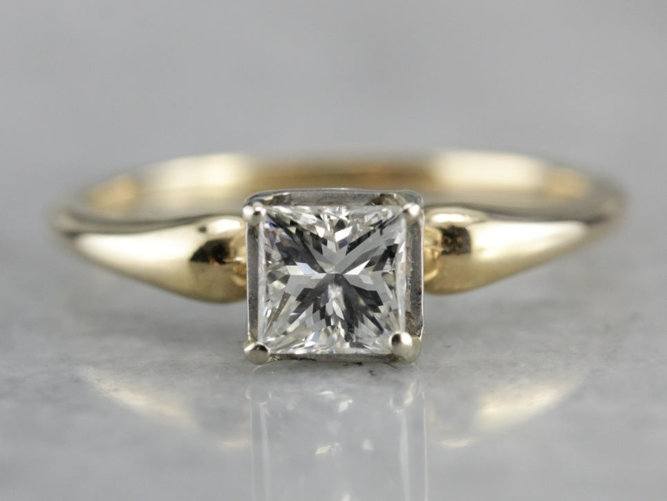 Modern Square Cut Diamond in Vintage Engagement Ring