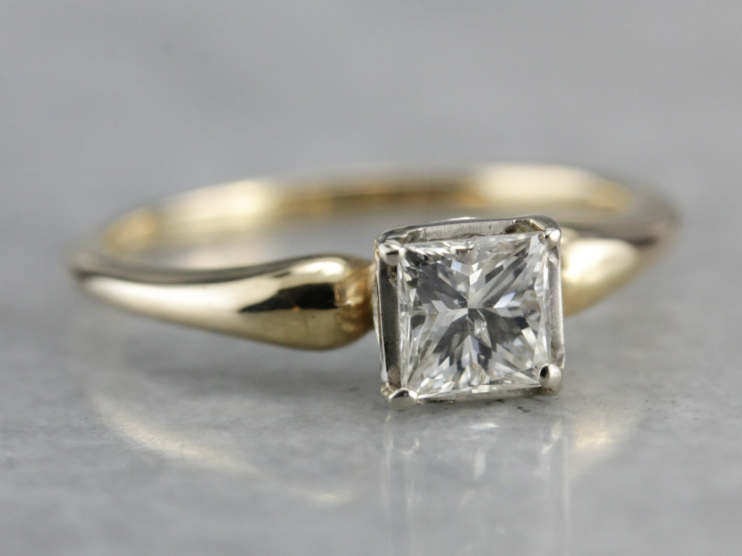Modern Square Cut Diamond in Vintage Engagement Ring