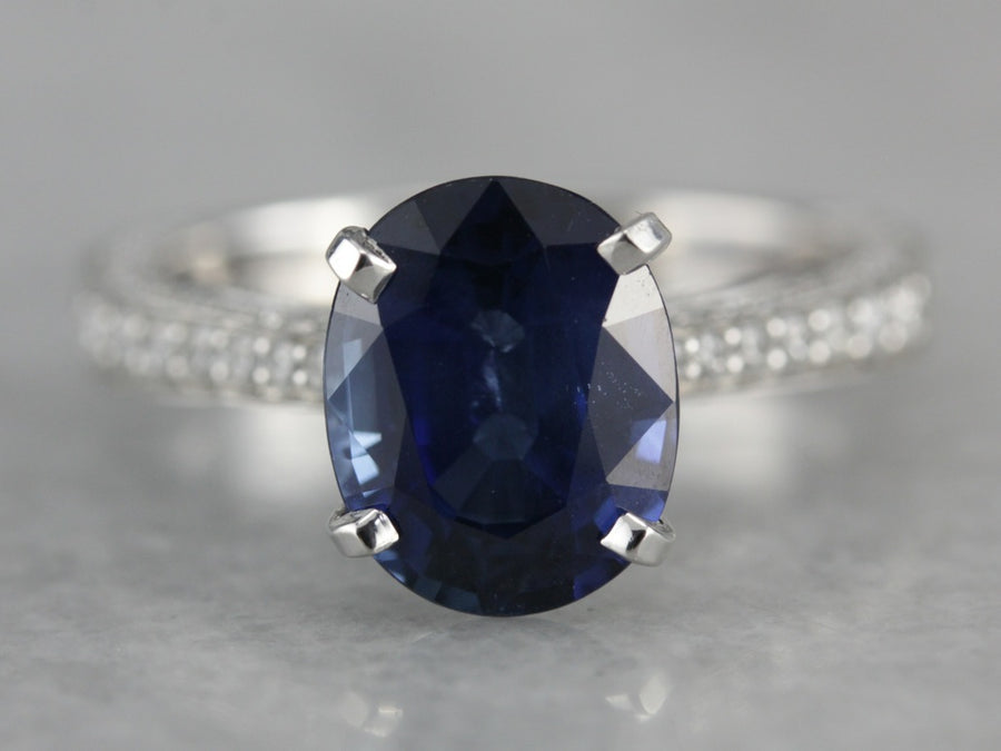 Luxurious Modern Sapphire and Diamond Engagement Ring in Platinum