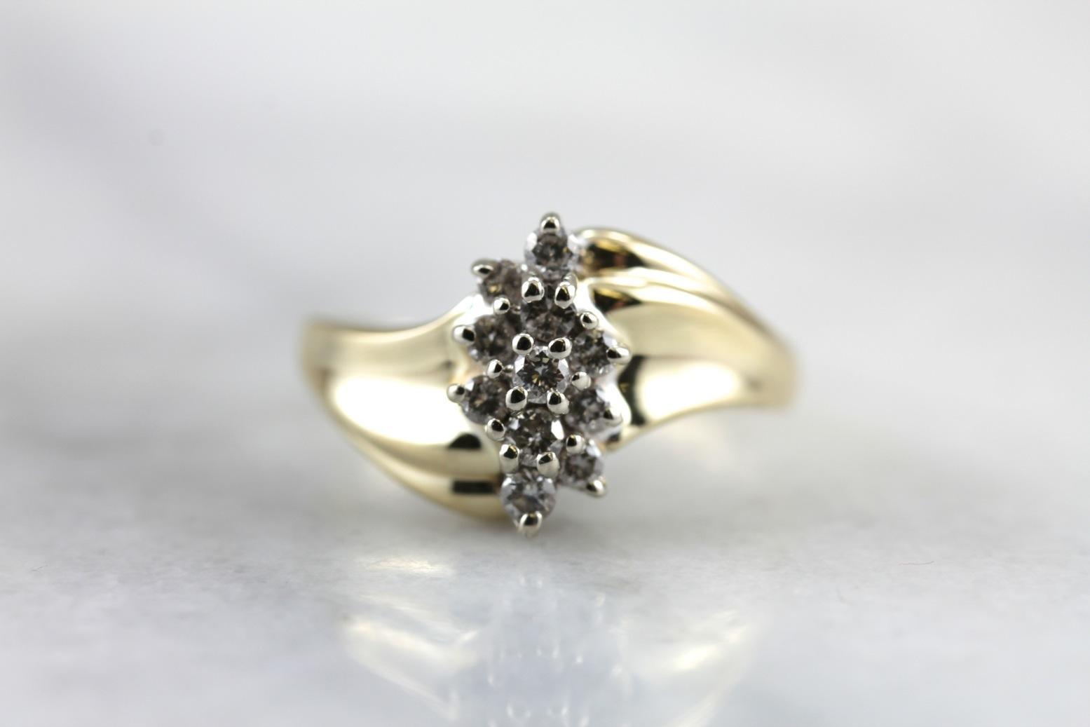 Modern Era: Diamond Cocktail Ring with Sweeping Lines