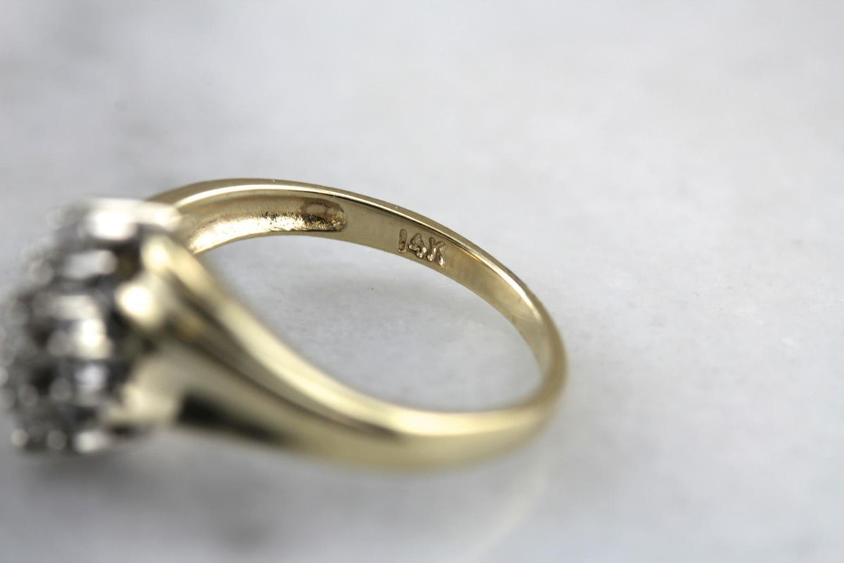 Modern Era: Diamond Cocktail Ring with Sweeping Lines