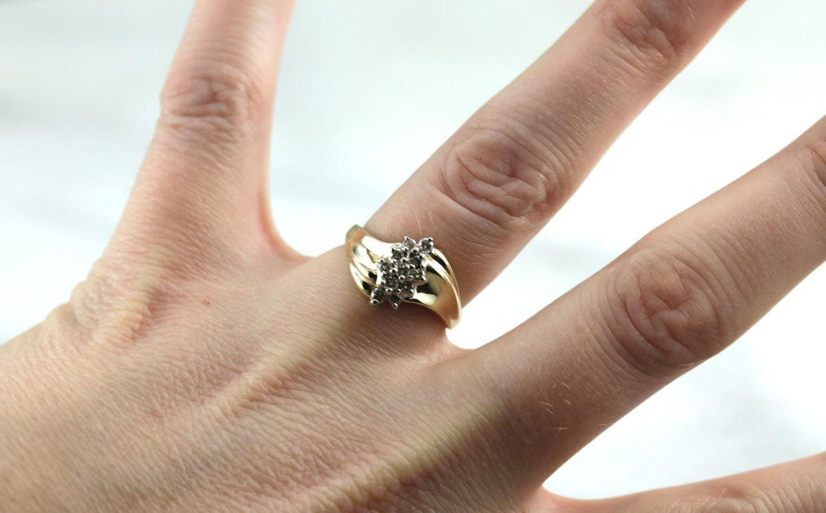 Modern Era: Diamond Cocktail Ring with Sweeping Lines