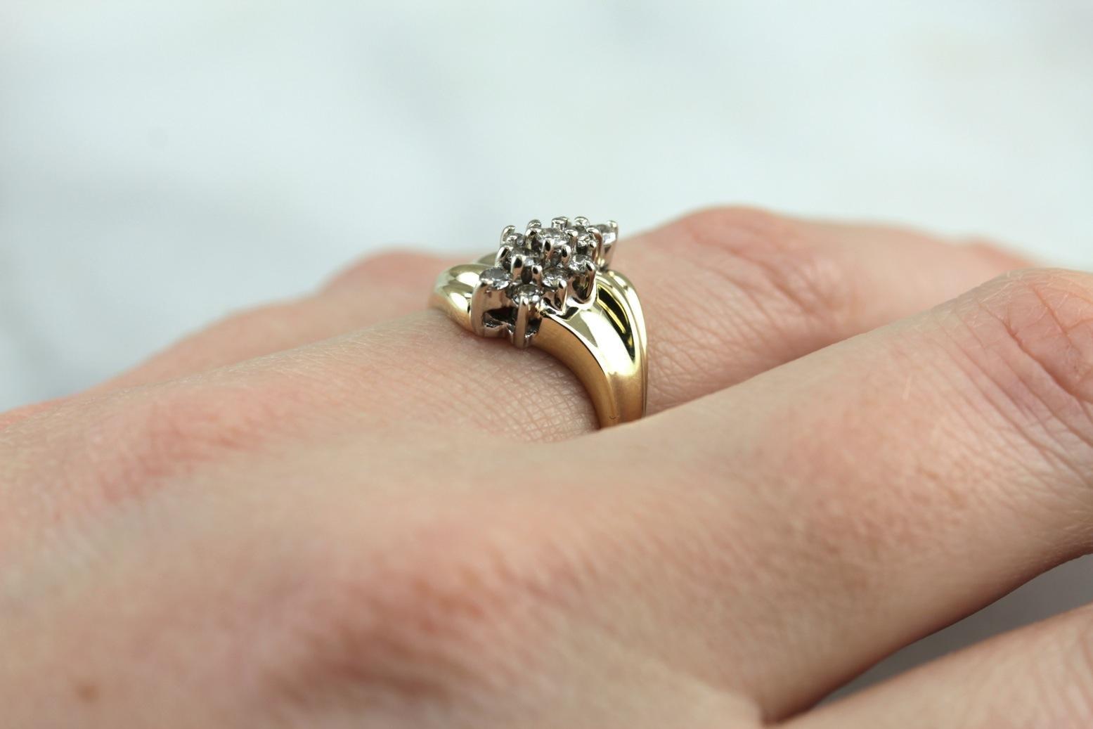 Modern Era: Diamond Cocktail Ring with Sweeping Lines