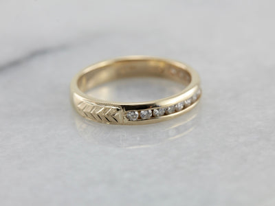 Diamond Wedding Band with Engraved Shoulders