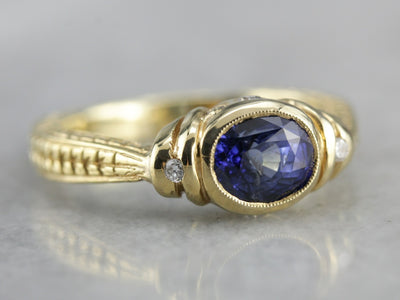 Ancient Style Ceylon Sapphire Diamond Gold Ring