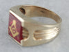 Vintage Red Glass Line Design Masonic Signet Ring