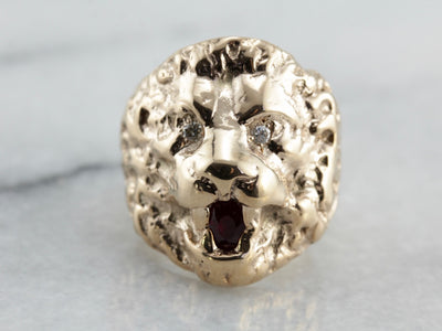 Real 18K Yellow Gold Mens Lion Ring Diamond Eyes Ruby Mouth Size 5 15 - Etsy