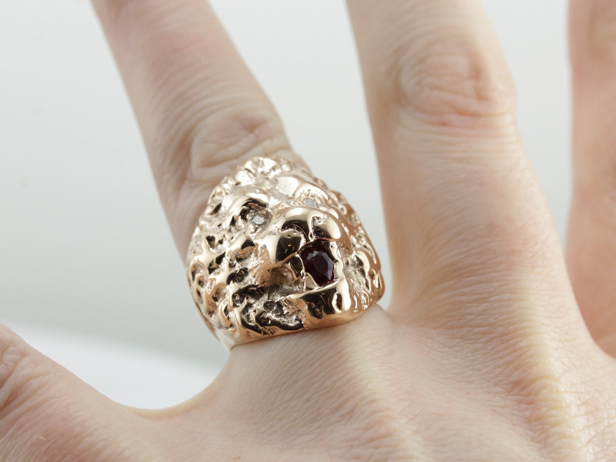 Huge Lion Statement Ring with Diamond Eyes and Ruby in Mouth
