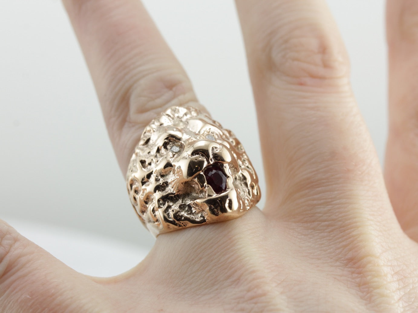 Huge Lion Statement Ring with Diamond Eyes and Ruby in Mouth