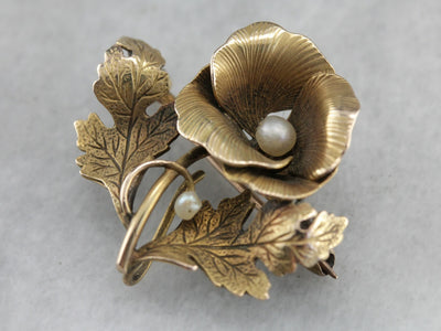 Antique Victorian Pearl Flower Pin