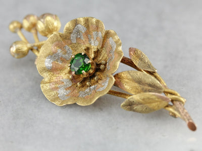 Demantoid Garnet Floral Gold Brooch