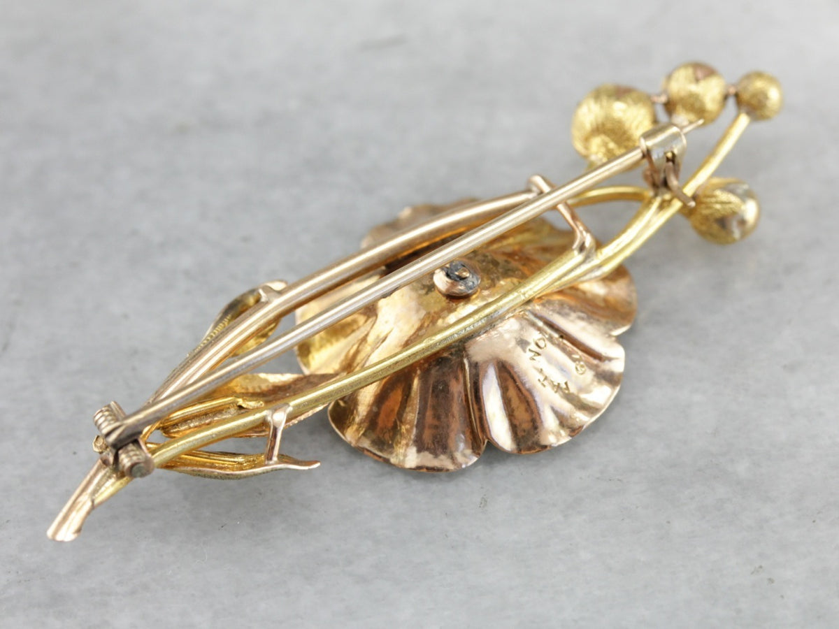 Demantoid Garnet Floral Gold Brooch