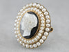 Antique Victorian Onyx Cameo Seed Pearl Brooch