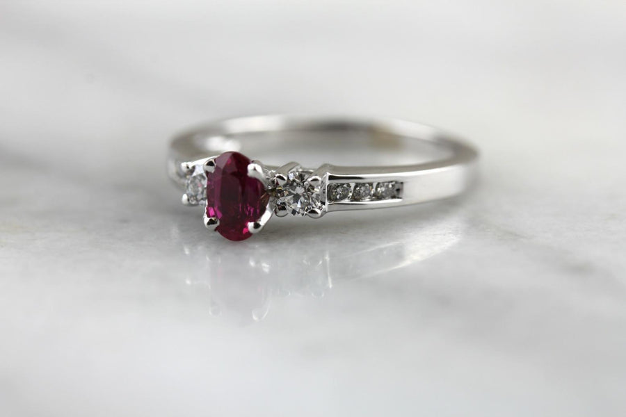 Modern Ruby Red and Diamond Engagement Ring