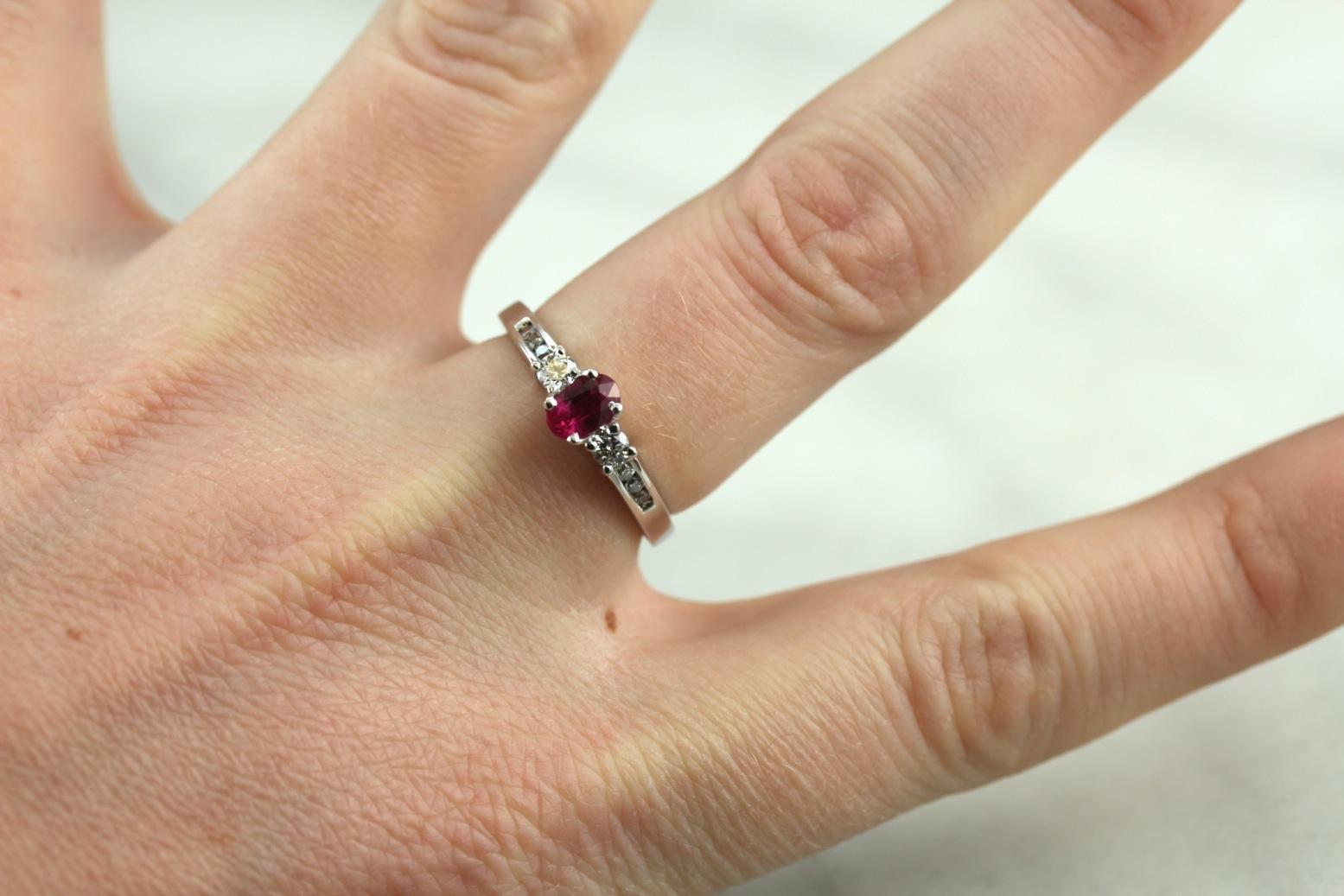 Modern Ruby Red and Diamond Engagement Ring