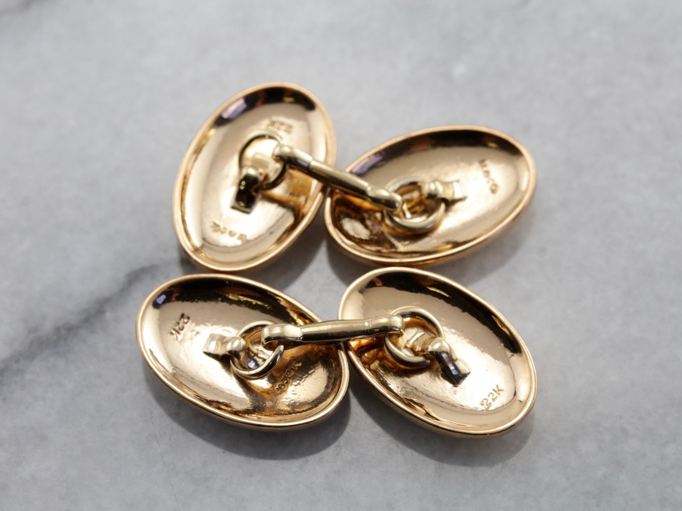 Luxurious Polished Gold Cufflinks, Heavy 22 Karat Gold
