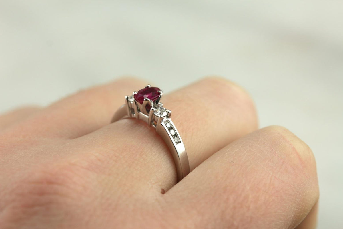 Modern Ruby Red and Diamond Engagement Ring