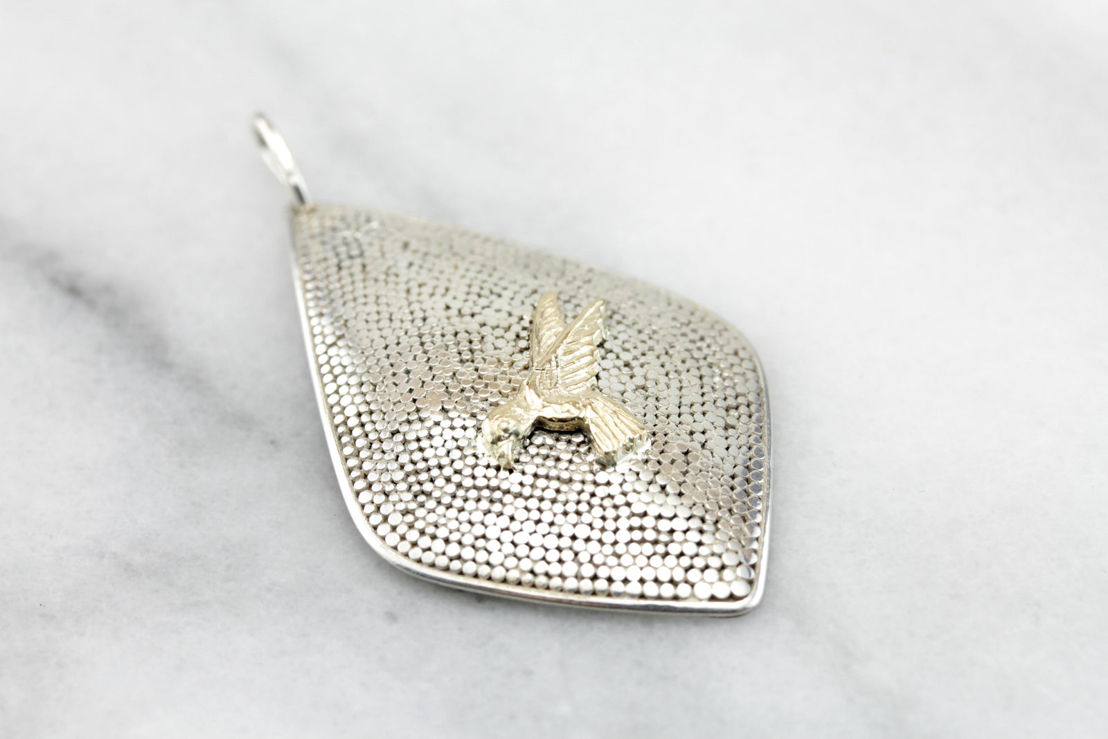 The Golden Parrot: Textured Bird in Flight Pendant