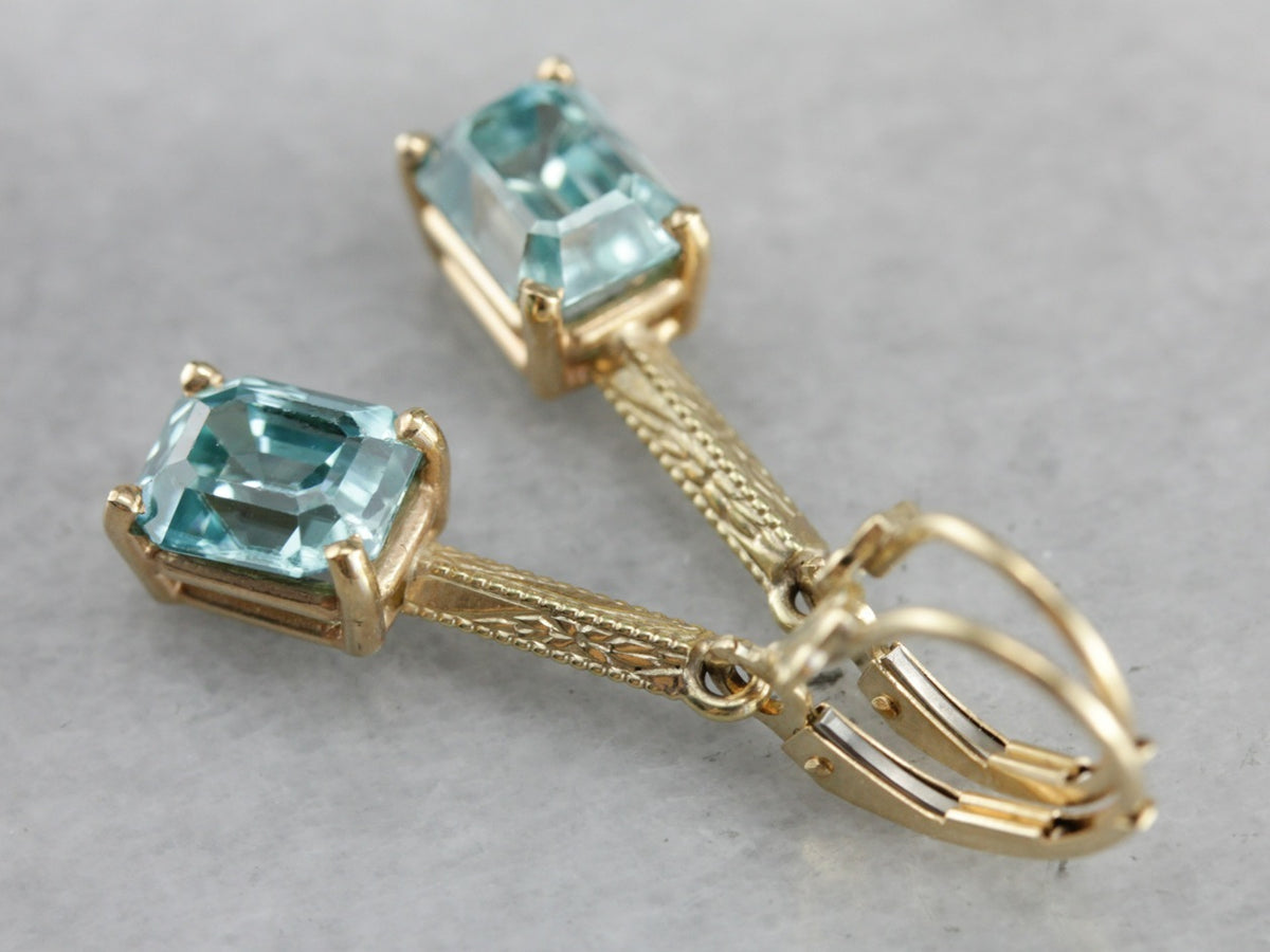 Stunning Art Nouveau and Modern Era Blue Zircon Earrings