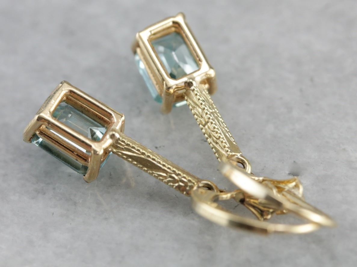 Stunning Art Nouveau and Modern Era Blue Zircon Earrings