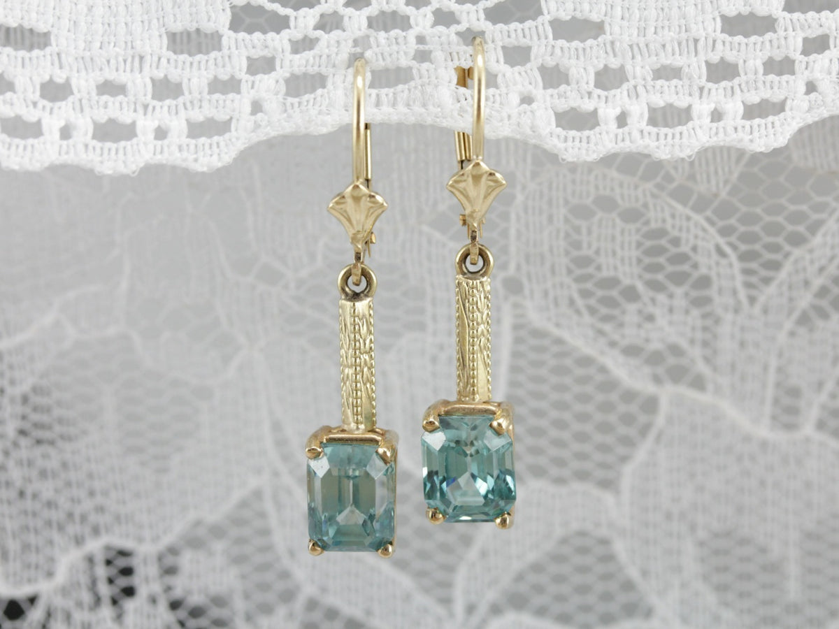 Stunning Art Nouveau and Modern Era Blue Zircon Earrings