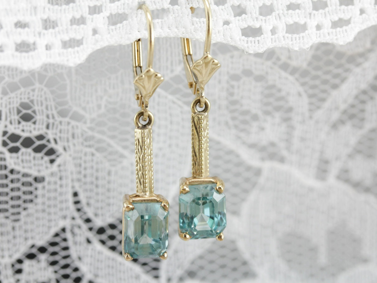 Stunning Art Nouveau and Modern Era Blue Zircon Earrings