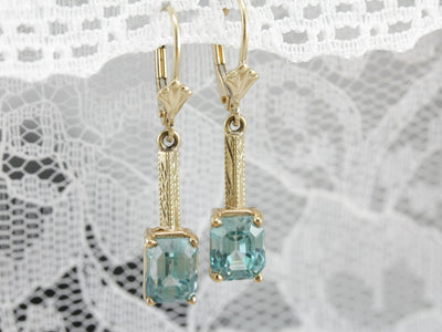 Stunning Art Nouveau and Modern Era Blue Zircon Earrings